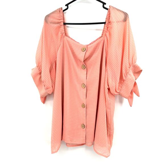 Lauren Conrad Sz XXL Blouse Pink Button Front Cold Shoulder Cute Preppy Boho NWT - Picture 1 of 5